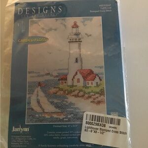 Lighthouse Stamped Cross Stitch Kit - Blue and White